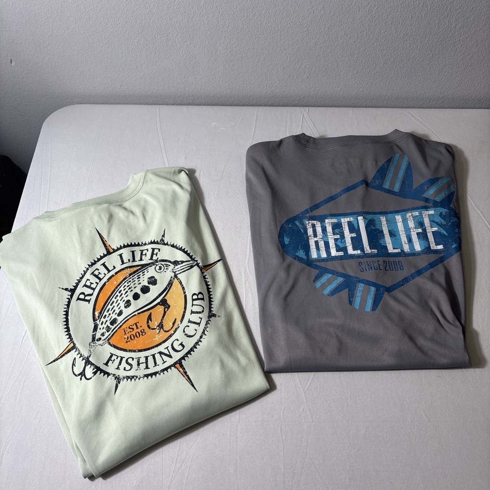 Reel Life Men's XL Two Long Sleeve Performance Fishing Shirts Graphic Top (2)